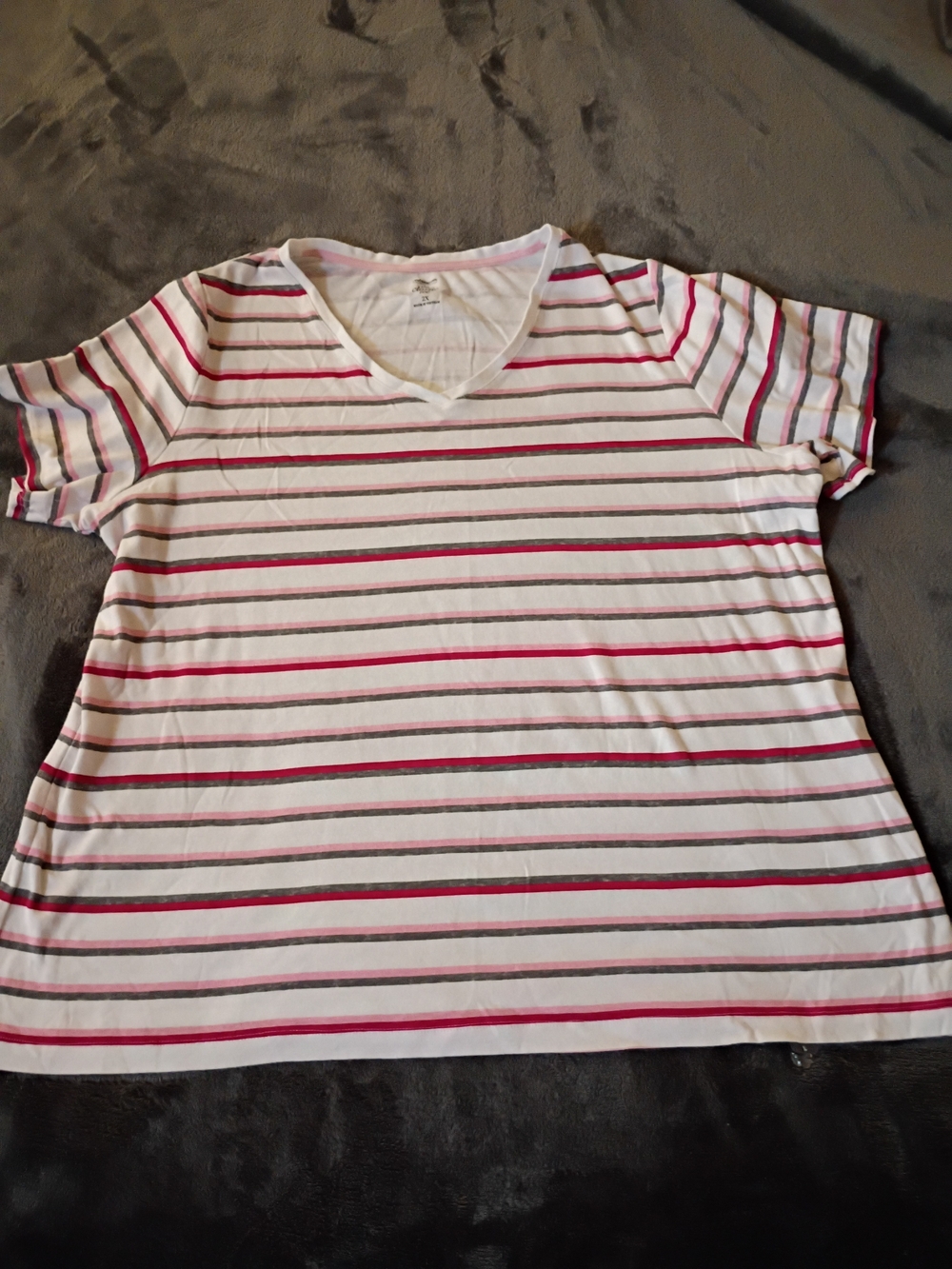 Croft & Barrow Original White Tee with Multi-Colored Stripes